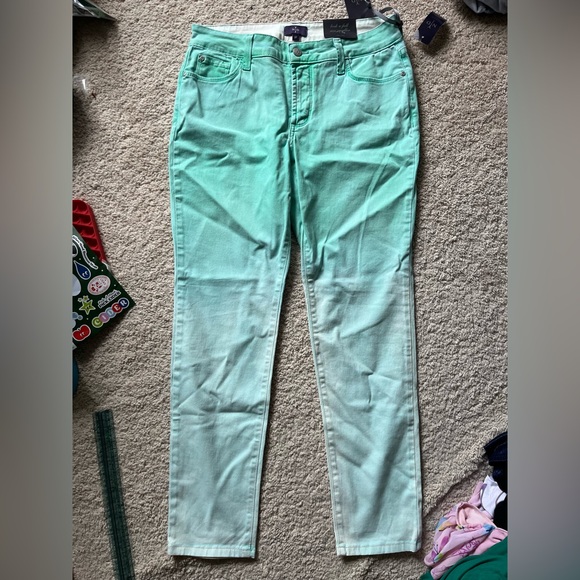 NWT NYDJ Mint Neon Green Ombre Dyed Stretch Denim Jean Legging Size 8 Petite - Picture 1 of 5